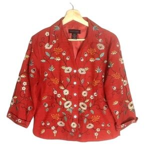 Silk Land‎ Vintage Red Floral Silk Blazer M
